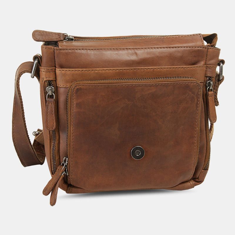 Ekphero Herr Vattentät Flerlagers Dragkedja Crossbody-väska Faux Läder Mjuk Messenger Bag Stöldskyddsväska