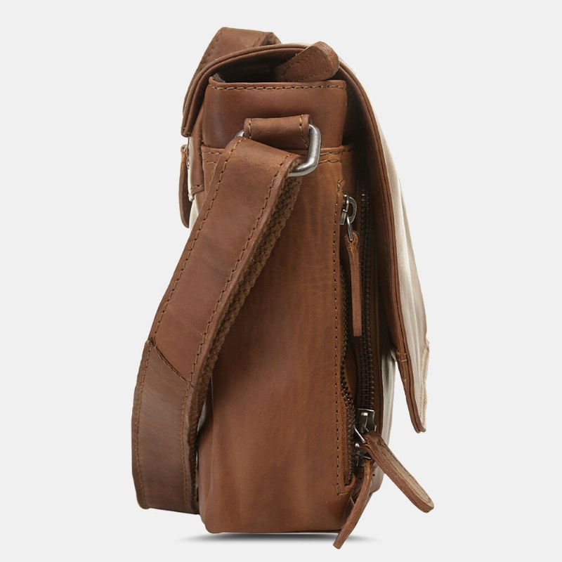 Ekphero Herr Vattentät Flerlagers Dragkedja Crossbody-väska Faux Läder Mjuk Messenger Bag Stöldskyddsväska