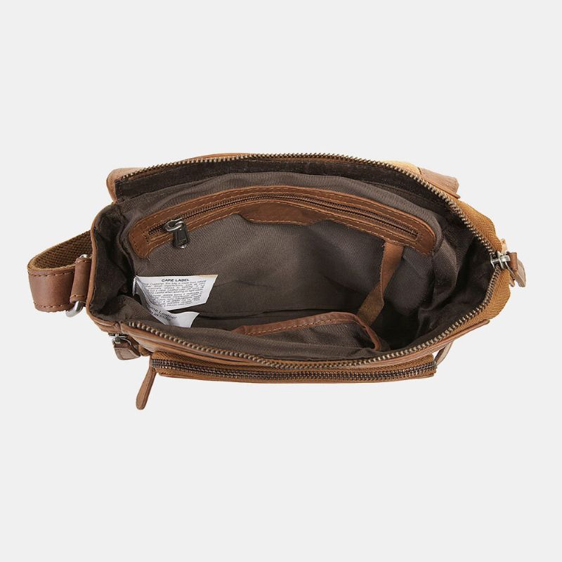 Ekphero Herr Vattentät Flerlagers Dragkedja Crossbody-väska Faux Läder Mjuk Messenger Bag Stöldskyddsväska