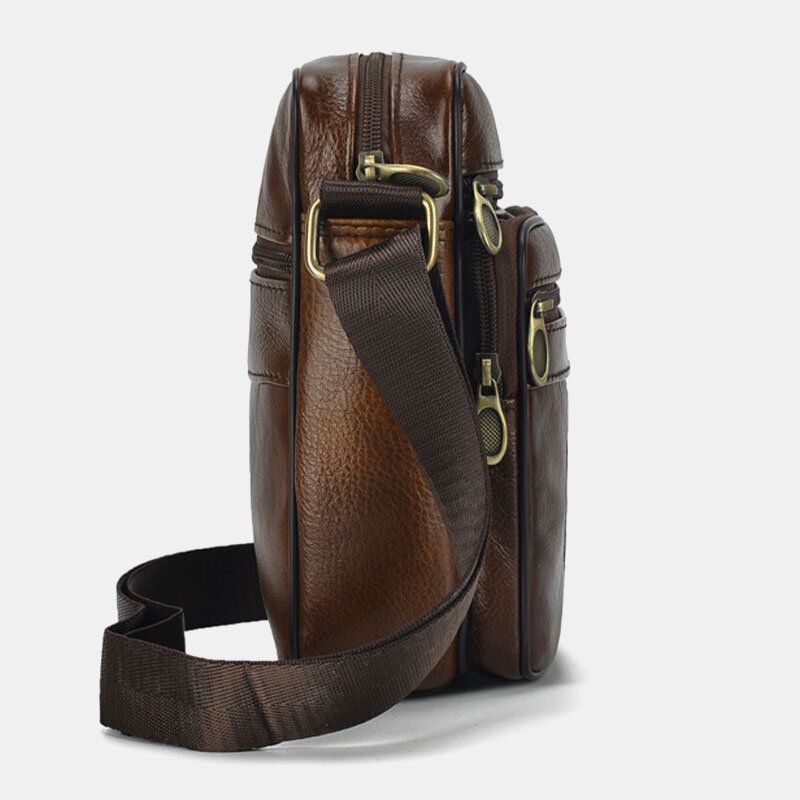 Herr Äkta Läder Business Casual Enfärgad Axelväska I Läder Crossbody-väska