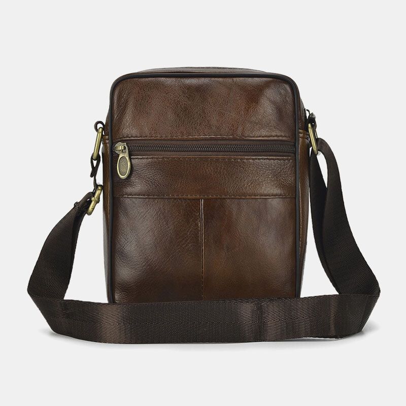 Herr Äkta Läder Business Casual Enfärgad Axelväska I Läder Crossbody-väska