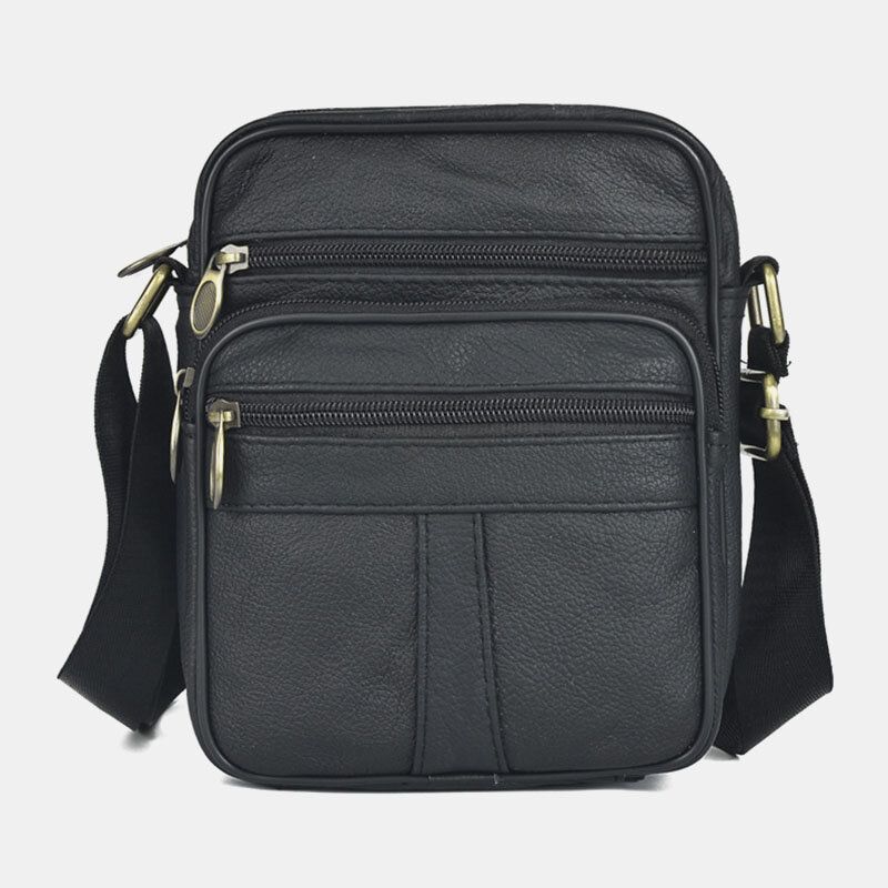 Herr Äkta Läder Business Casual Enfärgad Axelväska I Läder Crossbody-väska