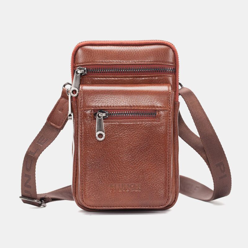 Herr Äkta Läder Kohud Multi-carry Retro 72 Tums Telefon Crossbody-väska Hängande Bältesväska Midjeväska