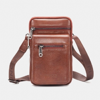 Herr Äkta Läder Kohud Multi-carry Retro 72 Tums Telefon Crossbody-väska Hängande Bältesväska Midjeväska