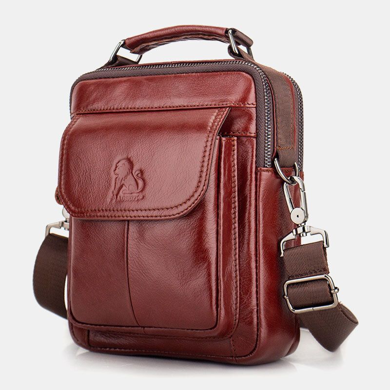 Herr Äkta Läder Retro Business Läder Axelväska Crossbody-väska