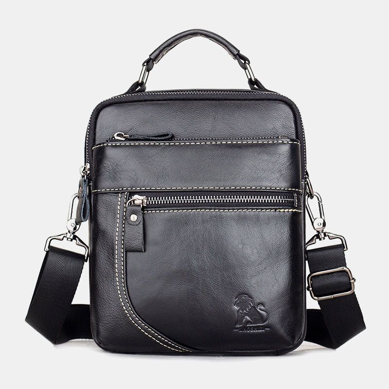 Herr Äkta Läder Retro Business Casual Enfärgat Läder Kohud Axelväska Crossbody-väska