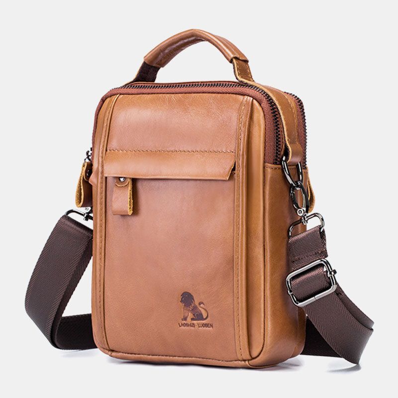 Herr Äkta Läder Retro Business Small Cowhide Läder Axelväska Crossbody Bag