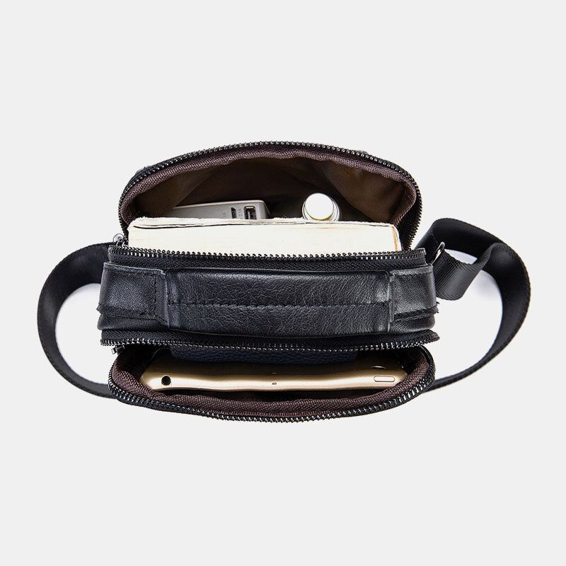 Herr Äkta Läder Retro Business Small Cowhide Läder Axelväska Crossbody Bag