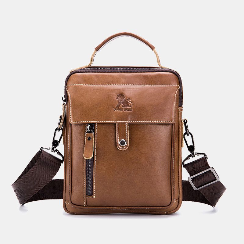 Herr Äkta Läder Retro Business Small Cowhide Läder Axelväska Crossbody Bag