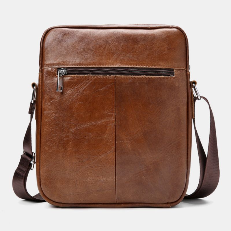 Herr Business Retro Äkta Läder Vattentät Slitstark Crossbody-väska