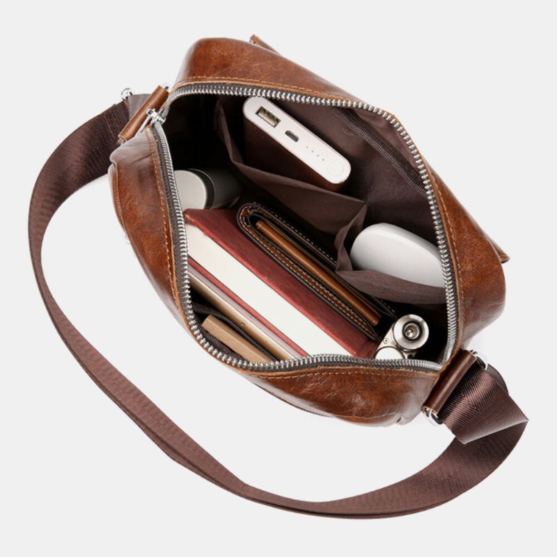 Herr Business Retro Äkta Läder Vattentät Slitstark Crossbody-väska