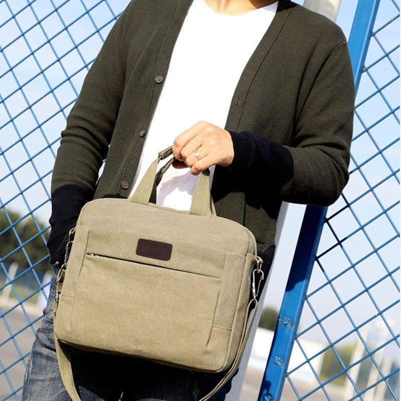 Herr Canvas Axelväska Crossbody Bag Handväska Business Bag