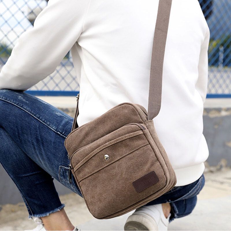 Herr Canvas Axelväska Crossbody-väska För Utomhusbruk