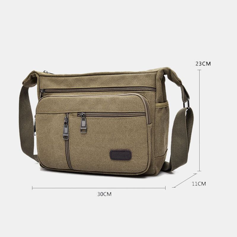 Herr Canvas Flerlager Stor Kapacitet Casual Enfärgad Crossbody-väska Axelväska