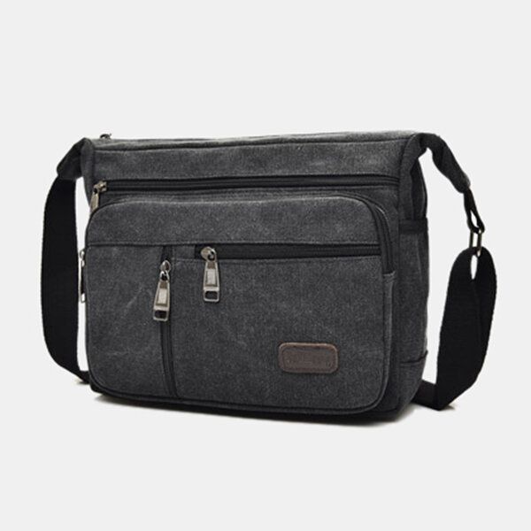 Herr Canvas Flerlager Stor Kapacitet Casual Enfärgad Crossbody-väska Axelväska