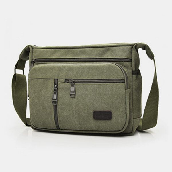 Herr Canvas Flerlager Stor Kapacitet Casual Enfärgad Crossbody-väska Axelväska