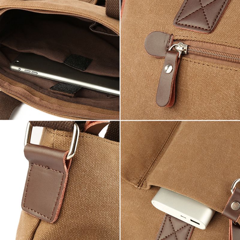 Herr Canvas Vintage Casual Crossbody-väska Med Stor Kapacitet Multi-fick Dragkedja Handväska Axelväska