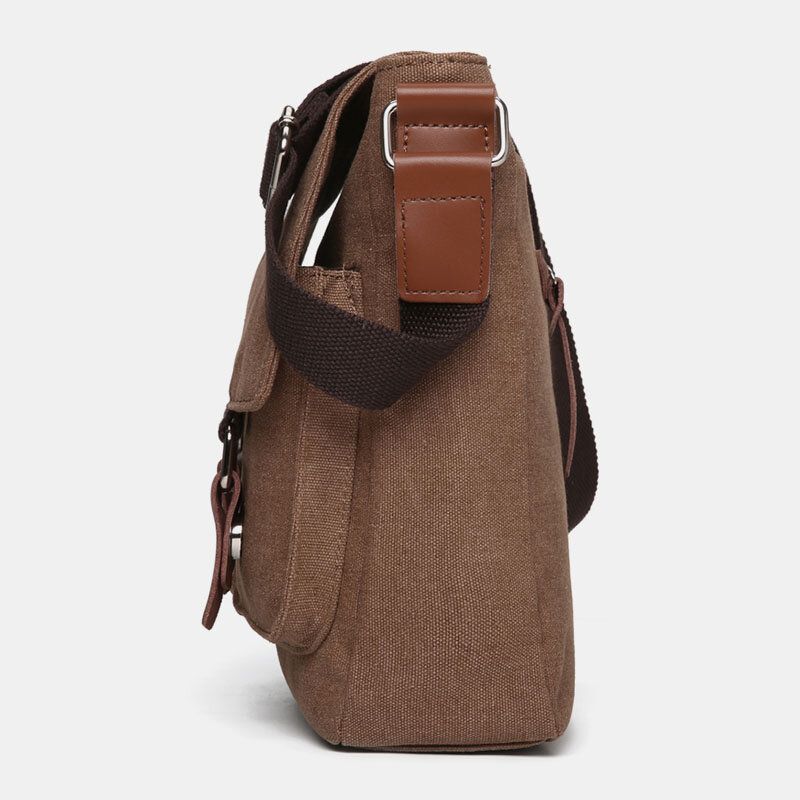 Herr Dubbel Framficka Crossbody-väska Med Stor Kapacitet Retro Canvas Horisontell Enfärgad Stöldskyddsaxelväska