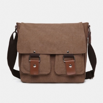 Herr Dubbel Framficka Crossbody-väska Med Stor Kapacitet Retro Canvas Horisontell Enfärgad Stöldskyddsaxelväska