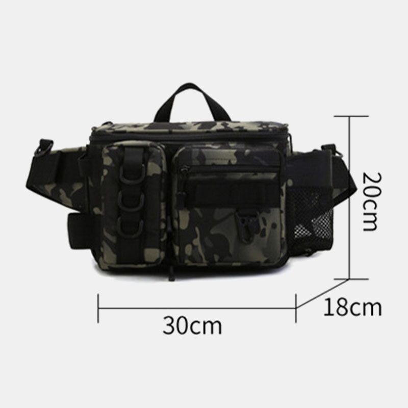 Herr Fish Bag Multi-fickor Outdoor Tactical Bag Crossbody Bag Midjeväska Oxford Camo Mönster