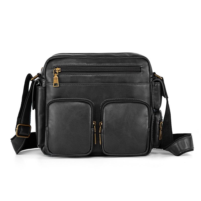 Herr Konstläder Flerfack Crossbody-väska Med Stor Kapacitet Business Casual Axelremsväska Med Dragkedja