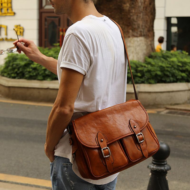 Herr Konstläder Vintage Crossbody-väska Med Stor Kapacitet Retro Bärbar Kortväska