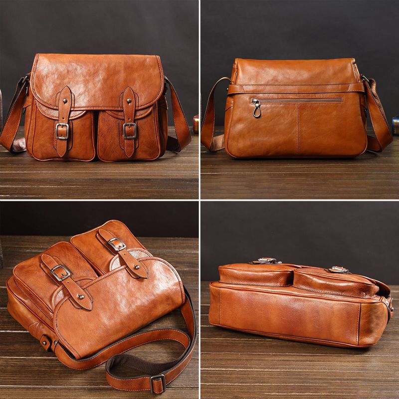 Herr Konstläder Vintage Crossbody-väska Med Stor Kapacitet Retro Bärbar Kortväska