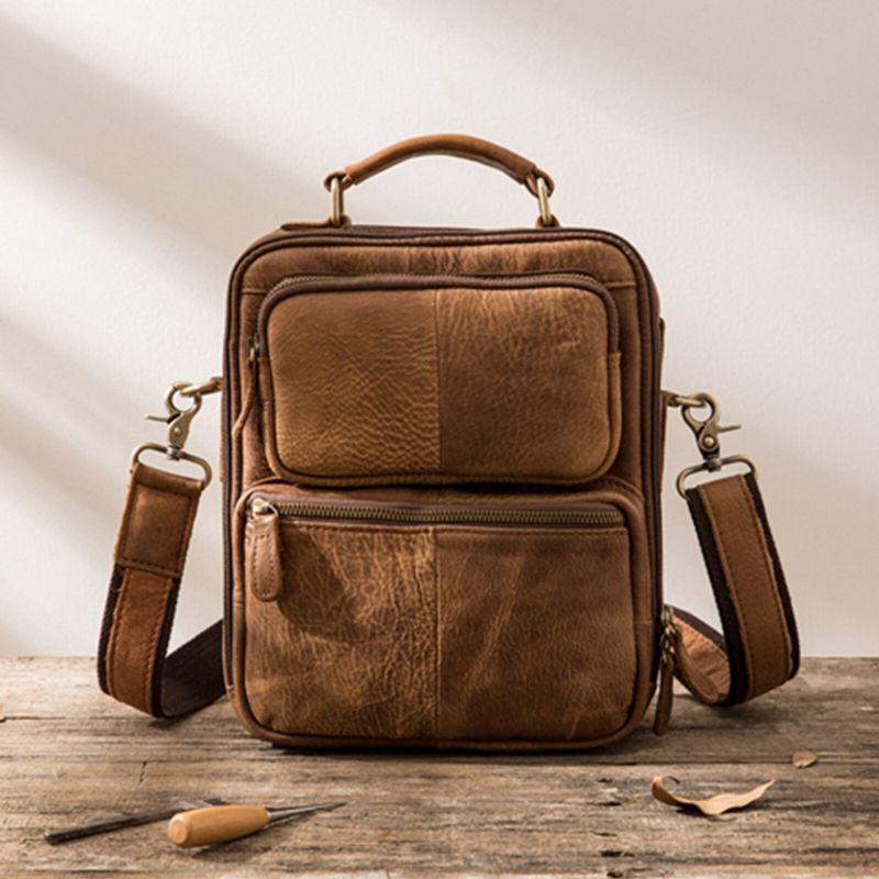 Herr Konstläder Vintage Large Capacity Dragkedja Crossbody Bag