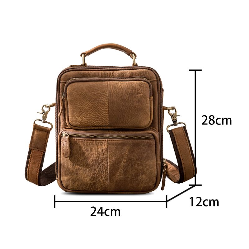 Herr Konstläder Vintage Large Capacity Dragkedja Crossbody Bag