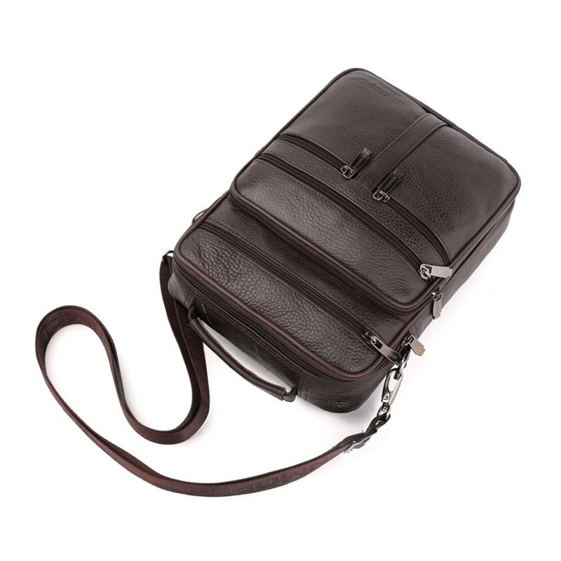 Herr Multifunktionell Crossbody-väska I Äkta Läder Business Casual Multi-fick Dragkedja Crossbody-väska