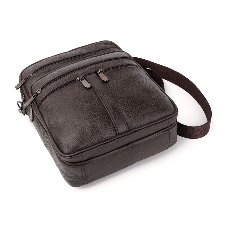 Herr Multifunktionell Crossbody-väska I Äkta Läder Business Casual Multi-fick Dragkedja Crossbody-väska