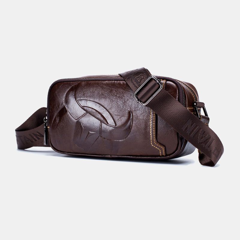 Herr Nötskinn Multifunktionell Stor Kapacitet Frontficka Med Dragkedja Crossbody-väskor Axelväska Messenger Bag