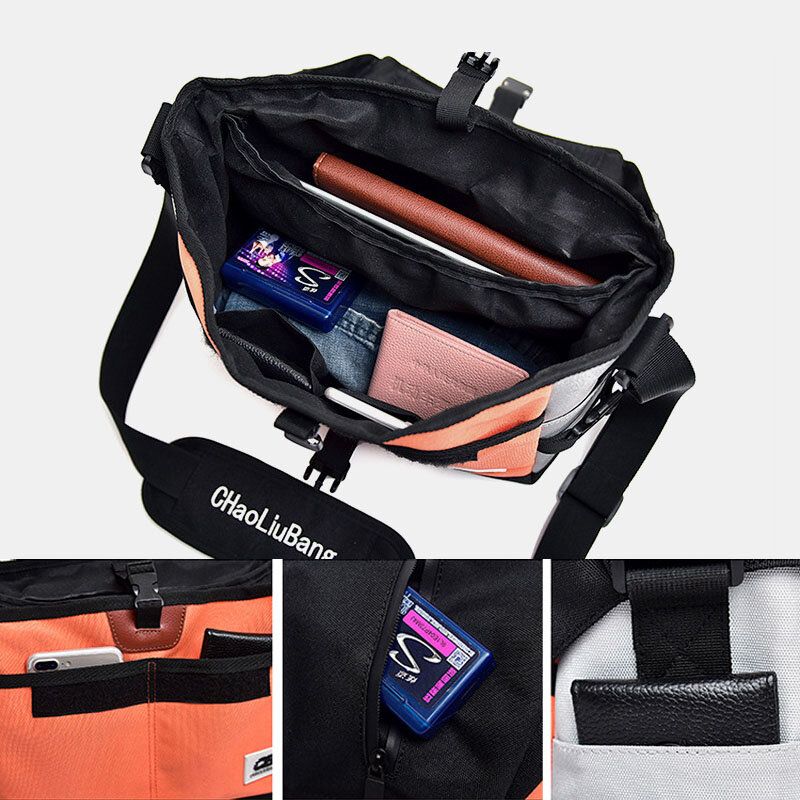 Herr Nylon Medium Kapacitet Kontrast Färg Casual Personlighet Skolväska Crossbody Bag Axelväska