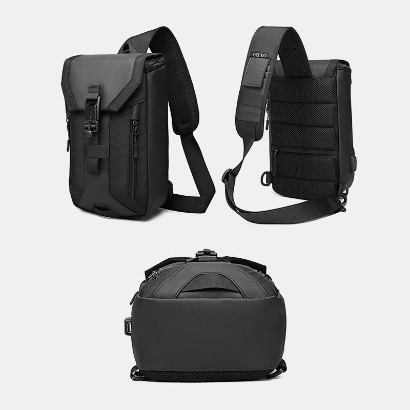 Herr Oxford Usb Laddning Multi-pocket 3 Kortplatser Vattentät Utomhus Crossbody-väska Bröstväska Sling Bag