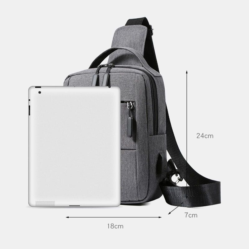 Herr Polyester Usb Laddning Stor Kapacitet Flerlager Business Crossbody Bag Bröstväska Sling Bag