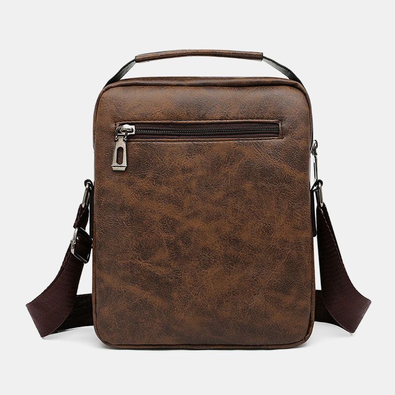 Herr Texture Dragkedja Dekor Crossbody Väska Pu Läder Vintage Multi-pocket Axelväska Handväska