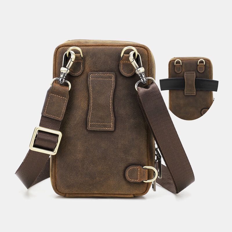 Herr Vintage Äkta Läder Konvertibla Remmar Med Dragkedja På Sidan Crossbody-väska Stor Kapacitet Bältesväska Midjeväska