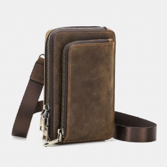 Herr Vintage Äkta Läder Konvertibla Remmar Med Dragkedja På Sidan Crossbody-väska Stor Kapacitet Bältesväska Midjeväska