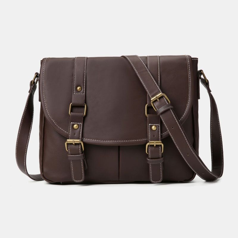 Herr Vintage Large Capacity Multi-pocket Pu Läder Lärarväska Crossbody Bag Brief Axelväska