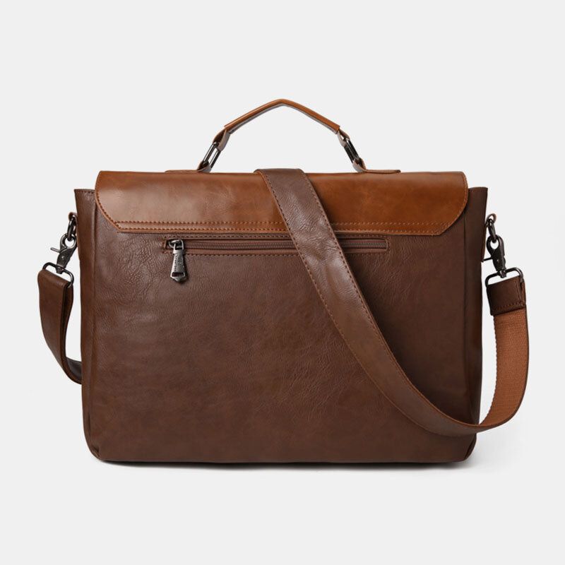 Herr Vintage Multifunktion Dubbel Front Pocket Lärarväska Portfölj 14 Tums Laptopväska Crossbody Axelväska