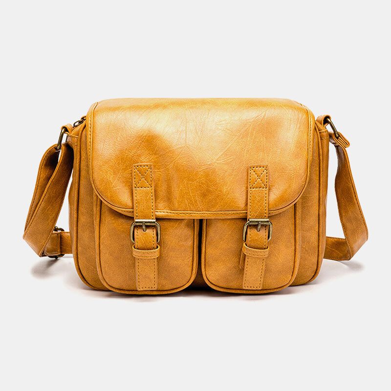 Herr Vintage Vattentät Multi-fickor Flap-over Crossbody-väska I Konstläder