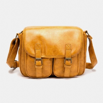 Herr Vintage Vattentät Multi-fickor Flap-over Crossbody-väska I Konstläder