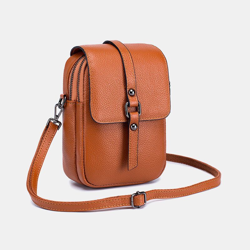 Kvinnor Äkta Läder Casual Retro Flerlagers Hörlurshål 65 Tums Telefonväska Crossbody-väska