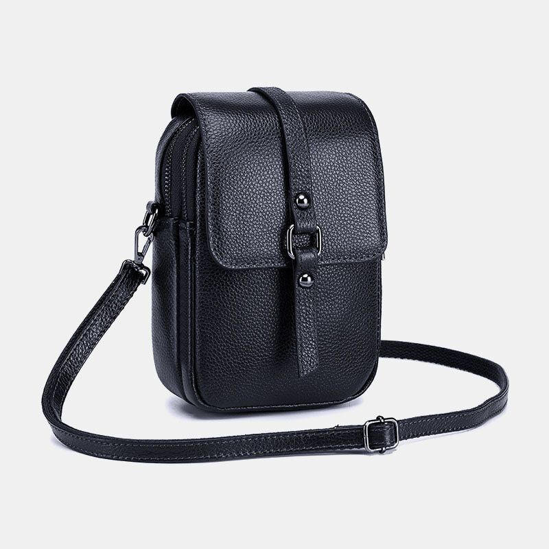 Kvinnor Äkta Läder Casual Retro Flerlagers Hörlurshål 65 Tums Telefonväska Crossbody-väska