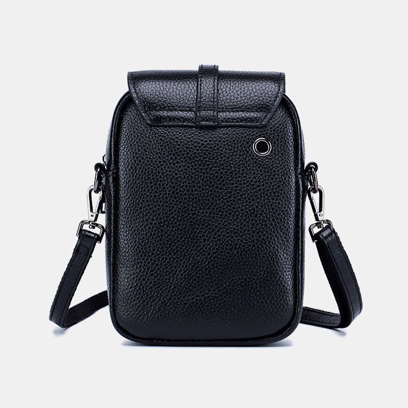 Kvinnor Äkta Läder Casual Retro Flerlagers Hörlurshål 65 Tums Telefonväska Crossbody-väska