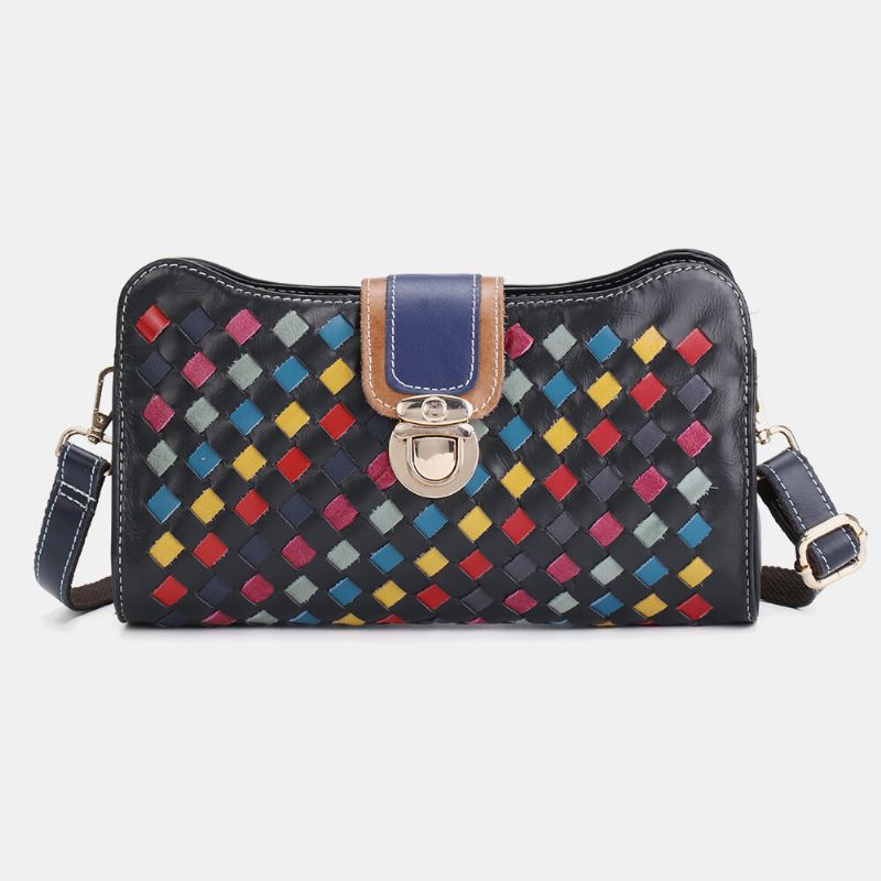 Kvinnor Äkta Läder Patchwork Telefonväska Crossbody Bag Axelväska