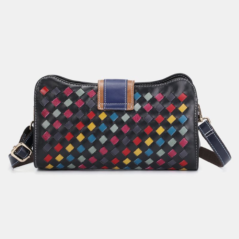 Kvinnor Äkta Läder Patchwork Telefonväska Crossbody Bag Axelväska