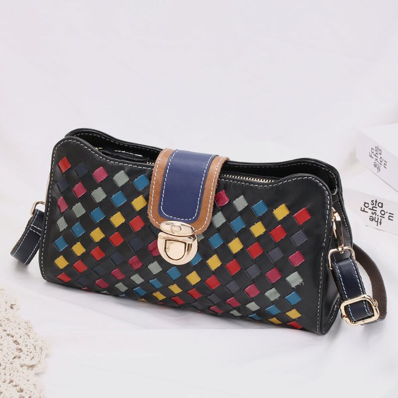 Kvinnor Äkta Läder Patchwork Telefonväska Crossbody Bag Axelväska