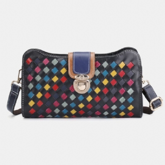 Kvinnor Äkta Läder Patchwork Telefonväska Crossbody Bag Axelväska