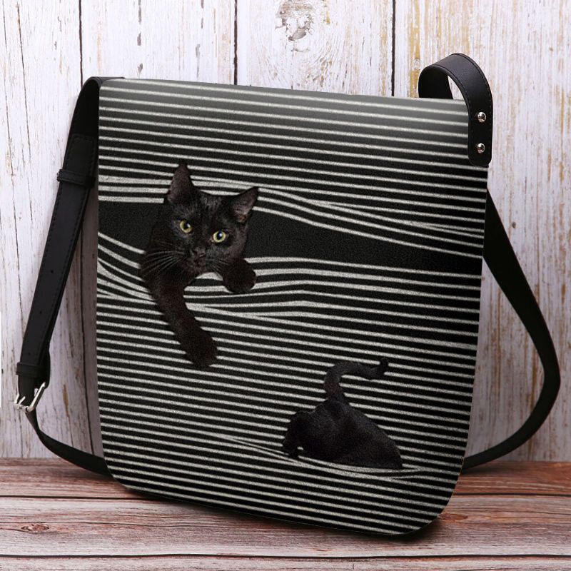 Kvinnor Felt Randmönster Tredimensionell Vision Cat Print Axelväska Crossbody Bag